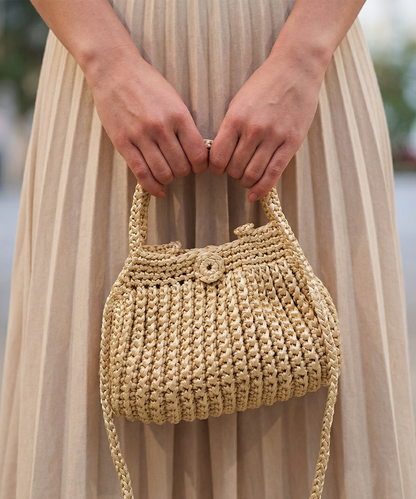 Handmade Crochet Ribbed Crossbody Bag — Natural / Ivory