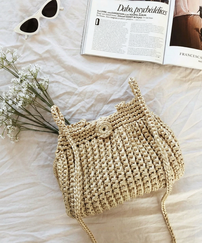Handmade Crochet Ribbed Crossbody Bag — Natural / Ivory